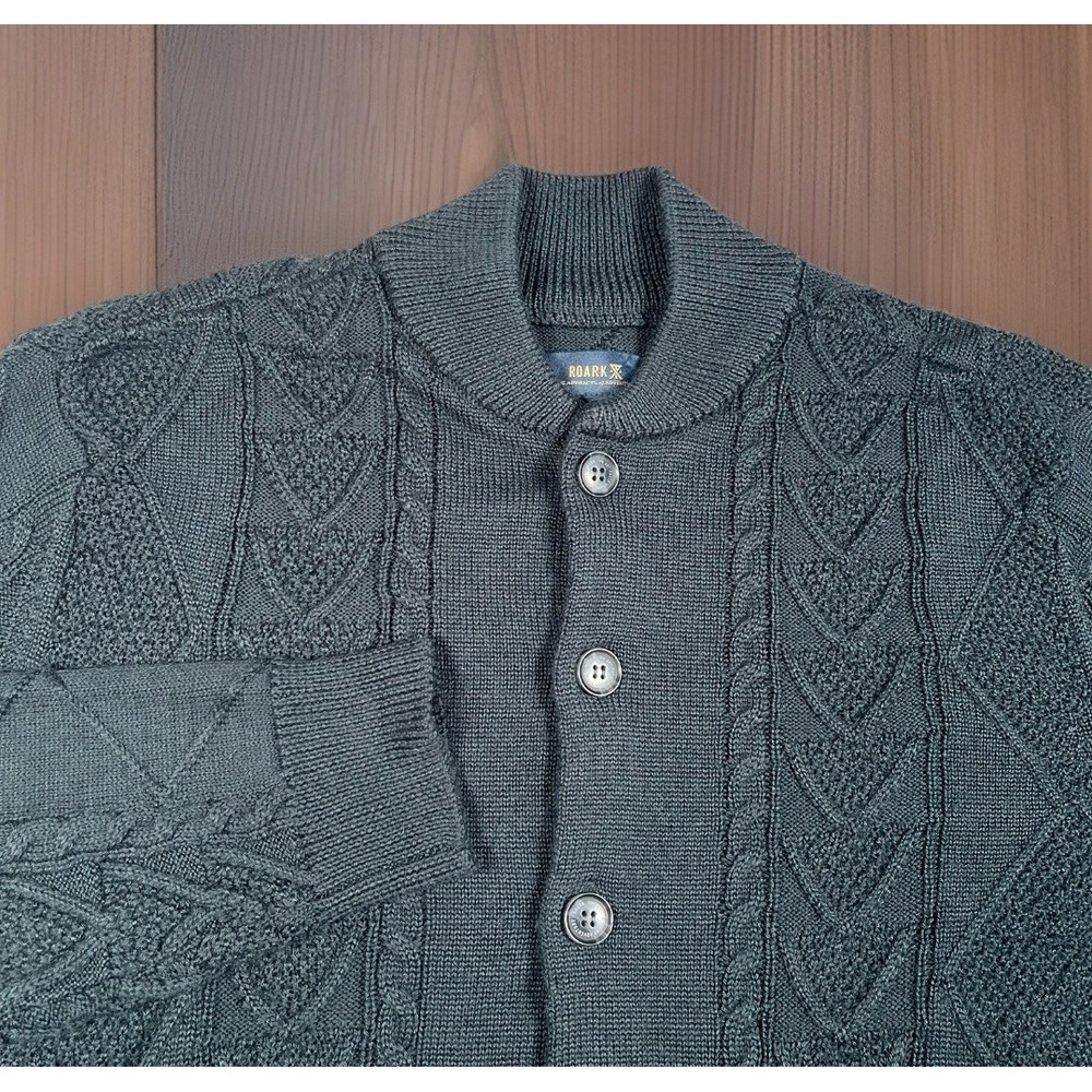 Roark Colleague Sweater Men M 7 Gauge Wool Blend Cable‎ Knit Accent Buttons-EUC